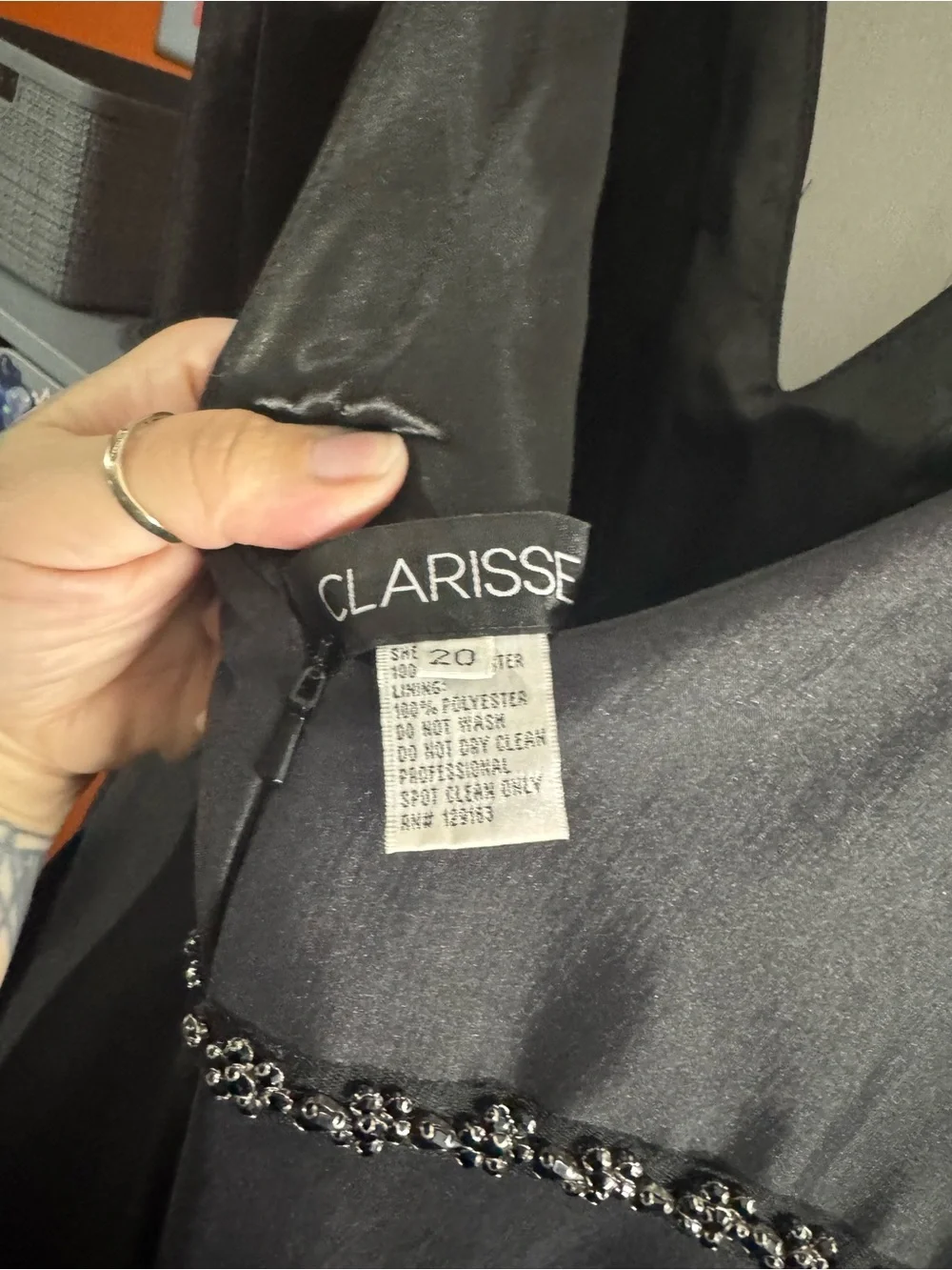 Clarisse Black V-Neck A-Line Prom Dress with Beaded Waist - Picture 5 of 6